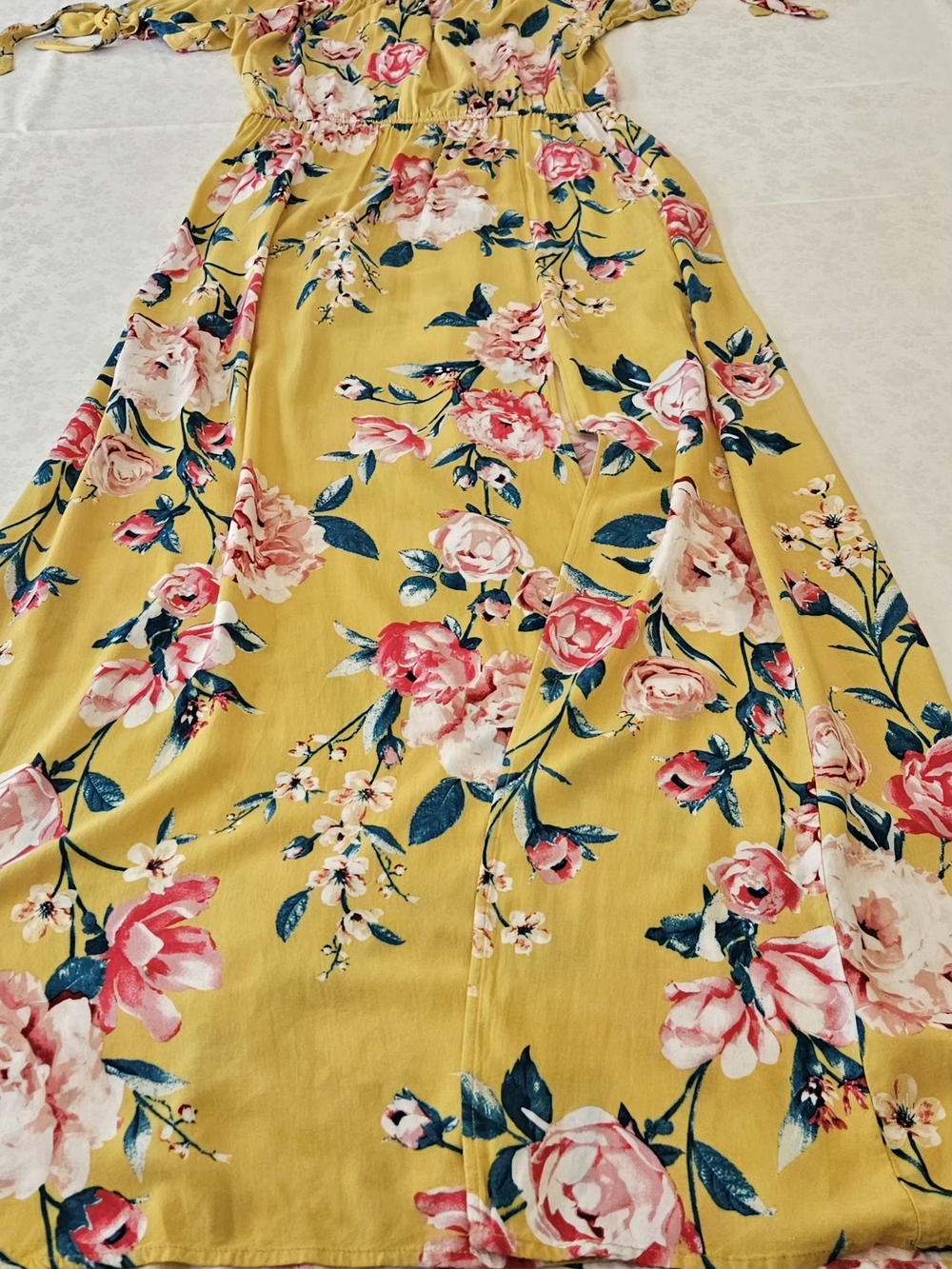Band of Gypsies Yellow Floral Off Shoulder Maxi Dress L - Picture 14 of 16